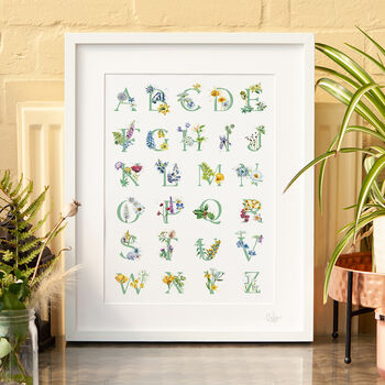 Inky Wildflower Alphabet A To Z Illustrated Print, 6 of 11