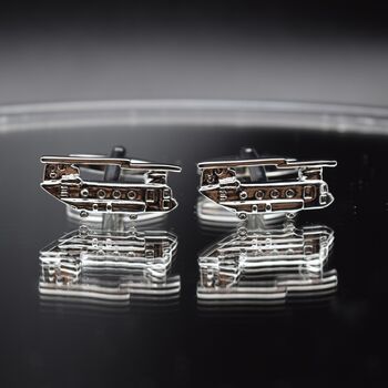 Helicopter Army Silver Cufflinks Gift For Pilots 316 L Stainless Steel Aviation Accessory, 2 of 6