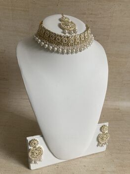 White Pearl Lightweight Gold Plated Indian Choker Set, 2 of 11