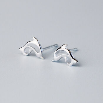 Sterling Silver Minimalist Dolphin Stud Earrings, 2 of 6