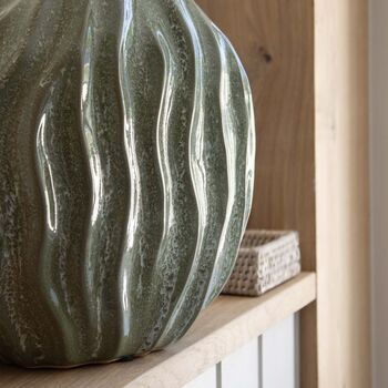 Narrow Wavy Ribbed Green Vase, 3 of 4