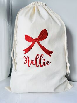 Embroidered Bow Christmas Sack, 4 of 4