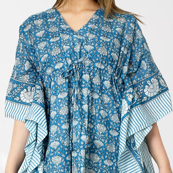 Blue Floral 100% Cotton Beach Kaftan, 2 of 7
