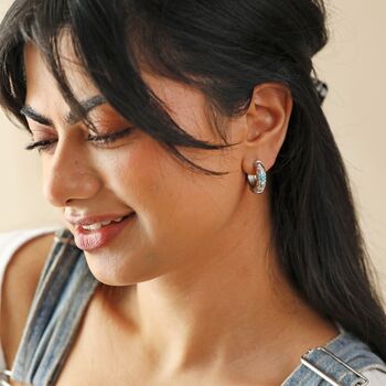 Blue Cloisonné Hoop Earrings In Silver Plating, 2 of 6