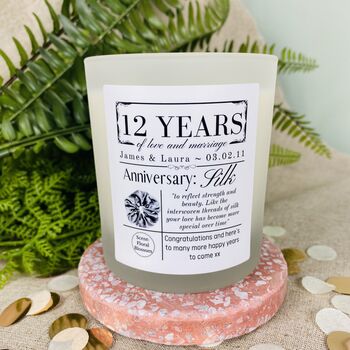 Personalised 12th Silk Anniversary Meaning Candle, 2 of 11
