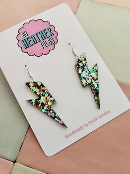 Large Aqua Lightning Bolt Earrings / Oversized Teal Statement / Mermaid Core Jewellery / Large Electric Blue Dangles, 4 of 6