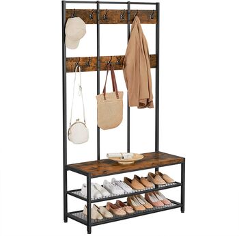 Large Coat Tree Shelf Rack Stand And Shoe Bench, 6 of 6