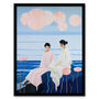 Seashore Chat Friendship Pink Blue Wall Art Print, thumbnail 5 of 6