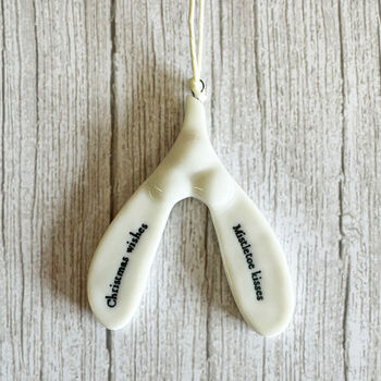 Porcelain Mistletoe Ornament With Christmas Wishes Tree Decoration, 2 of 5