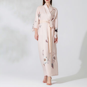 Silk Kimono Dressing Gown Royal Peacock | Pink, 4 of 9