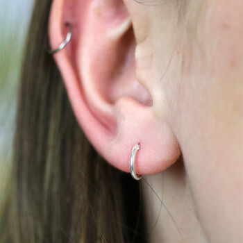 Tiny Creole Huggie Hoop Earrings In Sterling Silver, 5 of 12