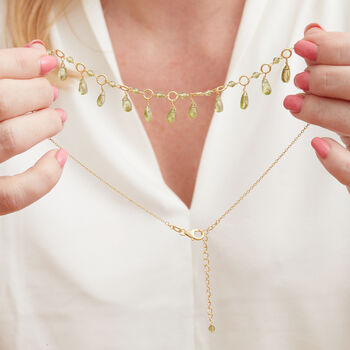 Peridot Beads And Gold Plated Silver Dangly Necklace, 4 of 11