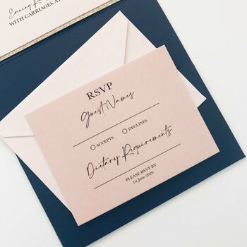 Navy And Blush Pink Bunny Tails Wedding Invitation, 4 of 7