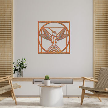 Geometric Hummingbird Metal Art In Frame Modern Decor, 6 of 11