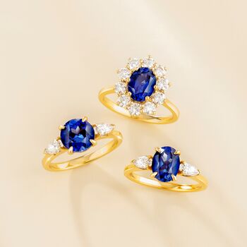 Blue Sapphire Round Cut Three Stone Engagement Ring In Sterling Silver And Gold, 6 of 12