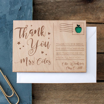 Personalised 'Thank You Teacher' Wooden Post Card, 2 of 2