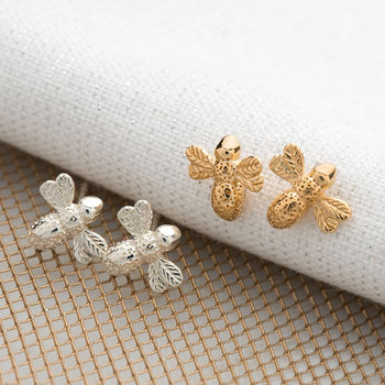 Bee Stud Earrings, Sterling Silver Or Gold Plated, 5 of 11