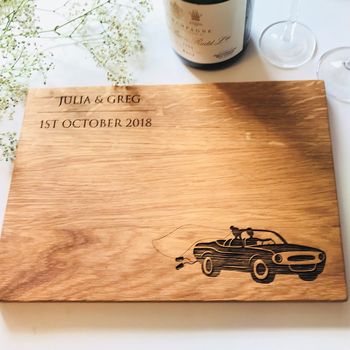 Just Married Personalised Oak Chopping, Serving Board, 4 of 7