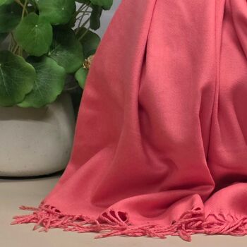 Super Soft Plain Pashmina Style Scarf In Coral Pink, 3 of 3