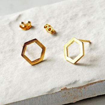 Hexagon Sterling Silver Geometric Stud Earrings, 3 of 10