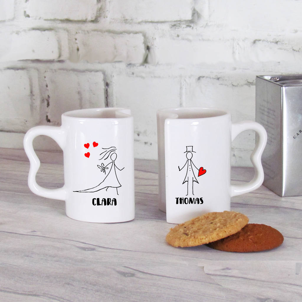 wedding pencil drawing mug set by perfect personalised gifts