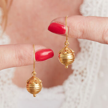 Detailed Gold Ball Hook Earrings, 18 K Gold Vermeil, 6 of 9