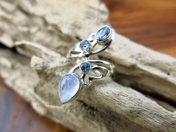 Moonstone And Blue Topaz Wrap Around Ring, 2 of 8
