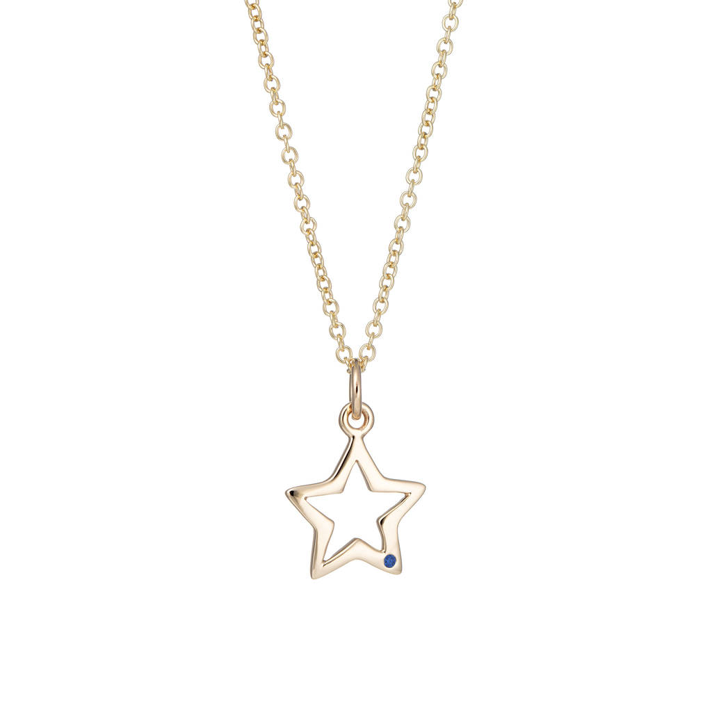 Solid 9ct Gold Open Star Necklace With Sapphire By Lily Charmed ...