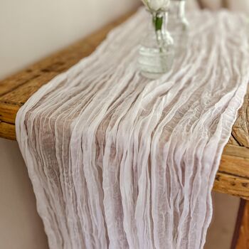 White Blue Crinkled Cheesecloth Wedding Table Runner 3m, 2 of 4