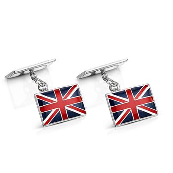 Union Jack Silver Engraved Cufflinks | Groom's Party Wedding Gift, 2 of 7