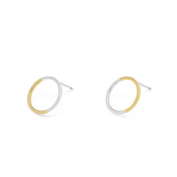 9ct Yellow Gold And Silver Circle Stud Earrings, 2 of 5