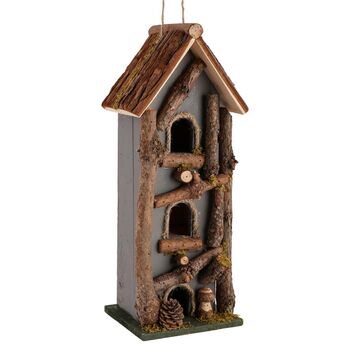 Woodland Grey Personalised Hanging Bird House, 2 of 3
