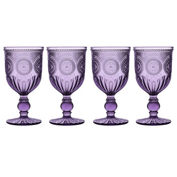 Set Of Four Purple Embossed Wine Glasses, 2 of 8