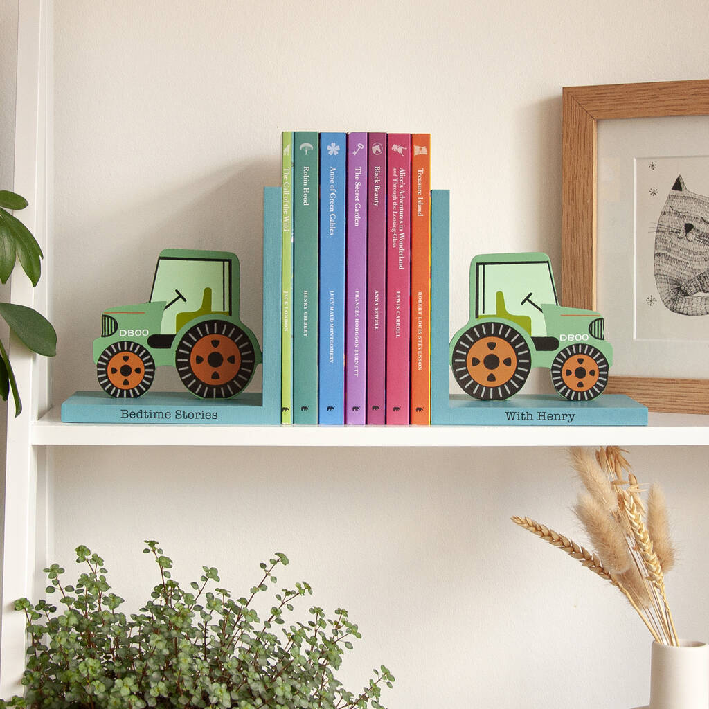 Personalised Kids Green Tractor Bookends, 1 of 6