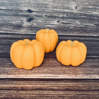 Set Of Three Pumpkin Candles, 2 of 4