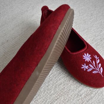 Wool Balleina Slippers Wine Red/ Pink Flowers, 3 of 3