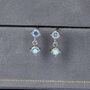 Sterling Silver Tiny Double Aurora Ab Cz Dangle Stud Earrings, thumbnail 1 of 12