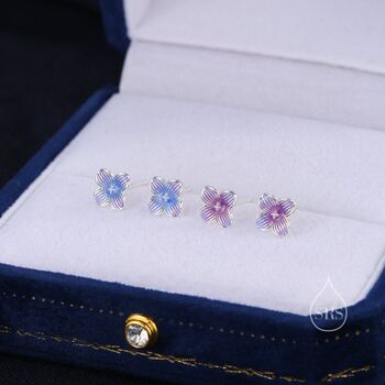 Sterling Silver Hand Painted Hydrangea Flower Stud Earrings, 3 of 10