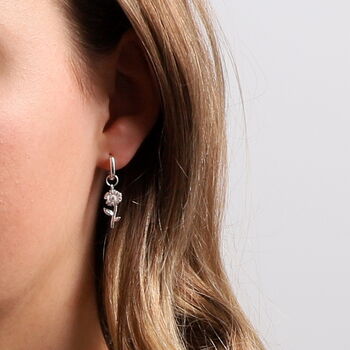 Sterling Silver Daisy Charm Earring Hoop, 2 of 5