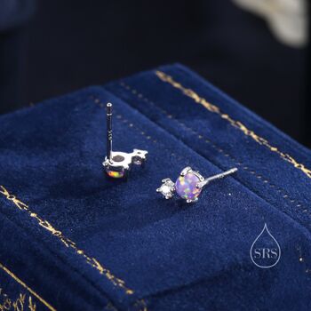 Sterling Silver Tiny Purple Opal And Cz Stud Earrings, 6 of 11