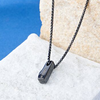 Black Engraved Rectangle Name Pendant Necklace, 7 of 10
