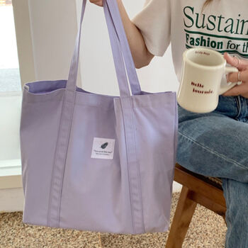 Lavender Extra Large Purple Canvas Shoulder Tote Shopping Bags, 2 of 6