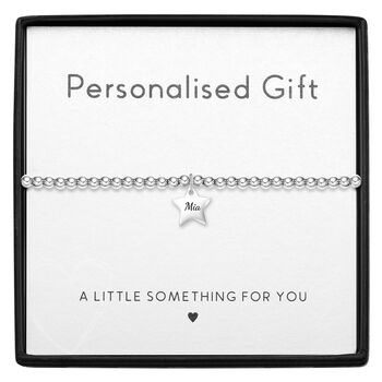 Personalise Silver Bead Star Charm Bracelet Engraved Name, 2 of 5