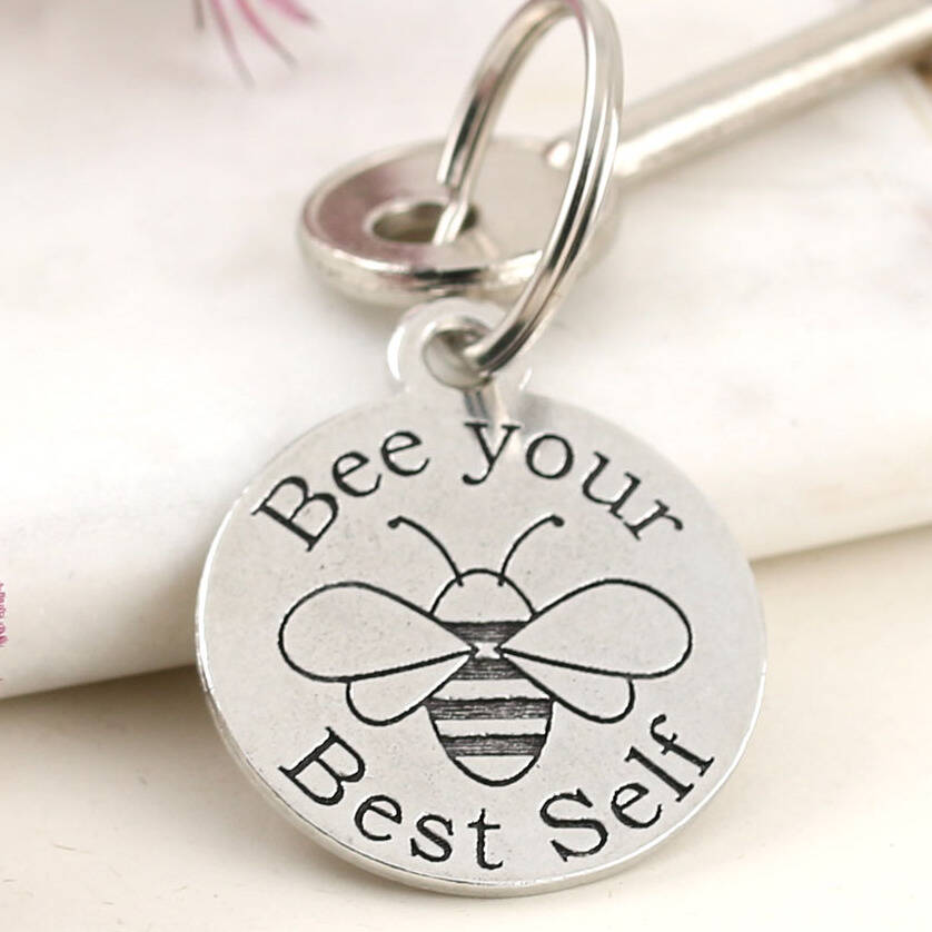 Image of Bee Your Best Self Personalised Pewter Round Keyring