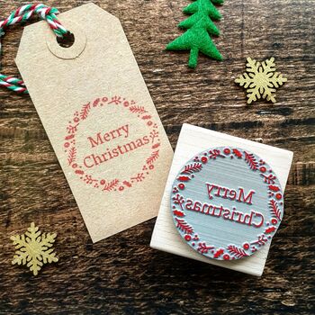 Merry Christmas Wreath Rubber Stamp By Skull And Cross Buns Rubber Stamps | notonthehighstreet.com