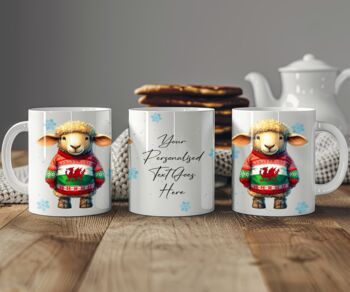 Cute Personalised Christmas Welsh Sheep In Jumper Mug, 2 of 2