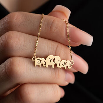 Mother Elephant Necklace With Kids Initials, 3 of 6