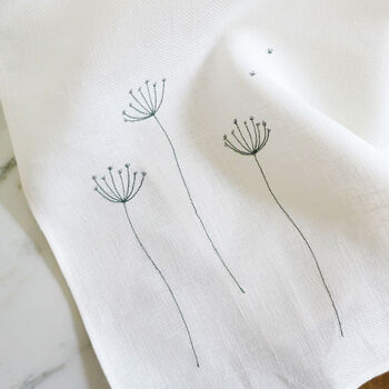 Embroidered Linen Cow Parsley Tea Towel, 2 of 5