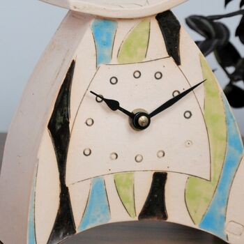 Ceramic Mantel Clock With Blue And Green Details, 3 of 6