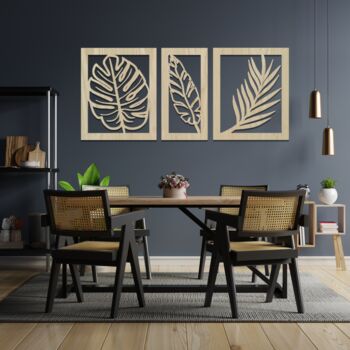 098 Three Panels Wooden Leaves Wall Art Home Decor, 6 of 9